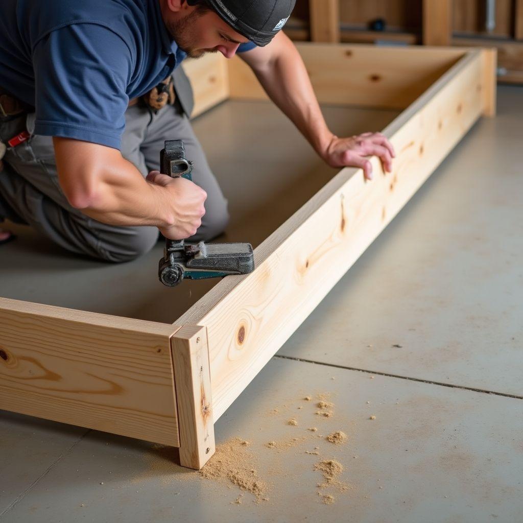 Assembling pine bed frame rails with pocket screws, DIY toddler floor bed construction