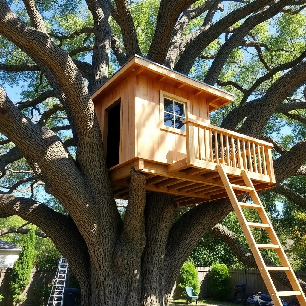 DIY wooden treehouse in oak tree with shed roof and ladder - Step 2: Install the TAB Hardware