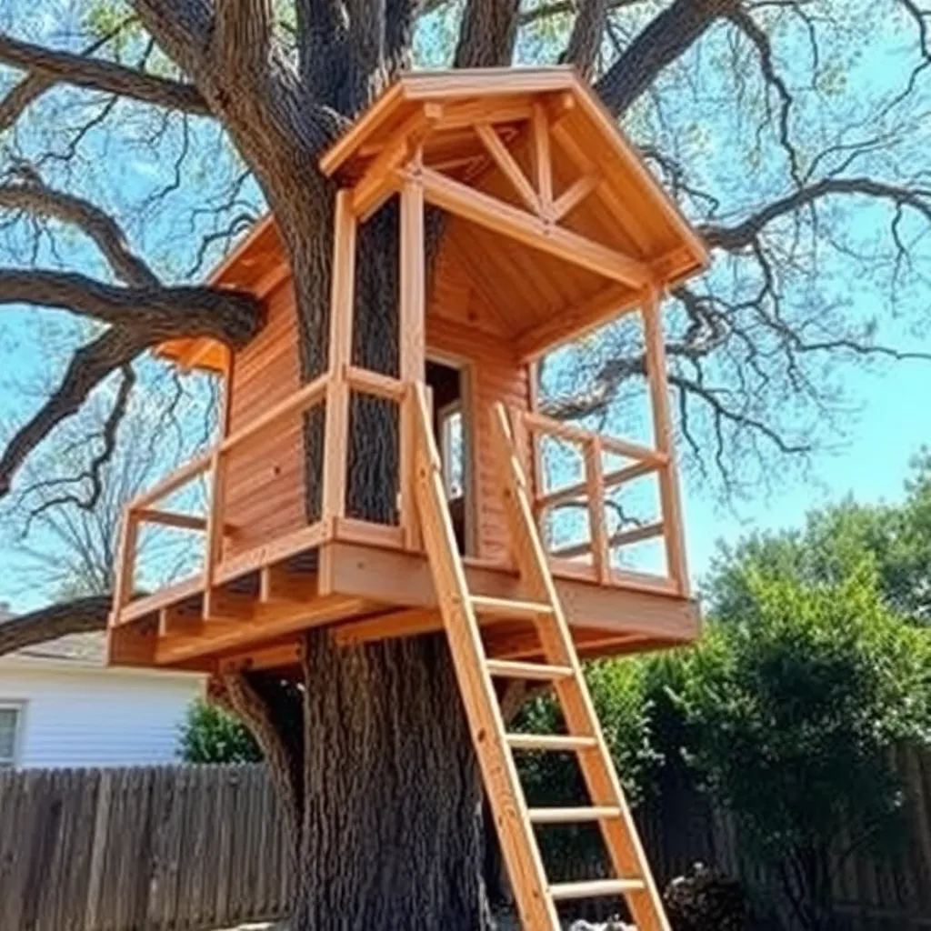 DIY wooden treehouse in oak tree with shed roof and ladder - Step 4: Frame the Platform