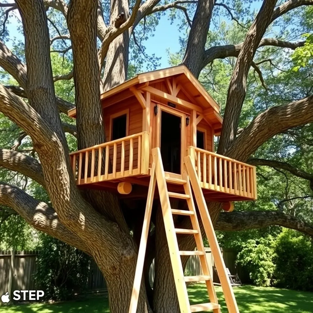 DIY wooden treehouse in oak tree with shed roof and ladder - Step 5: Frame the Walls and Roof