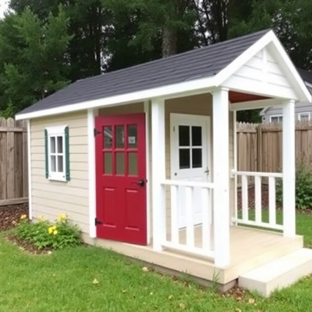 DIY cottage-style playhouse with porch and Dutch door