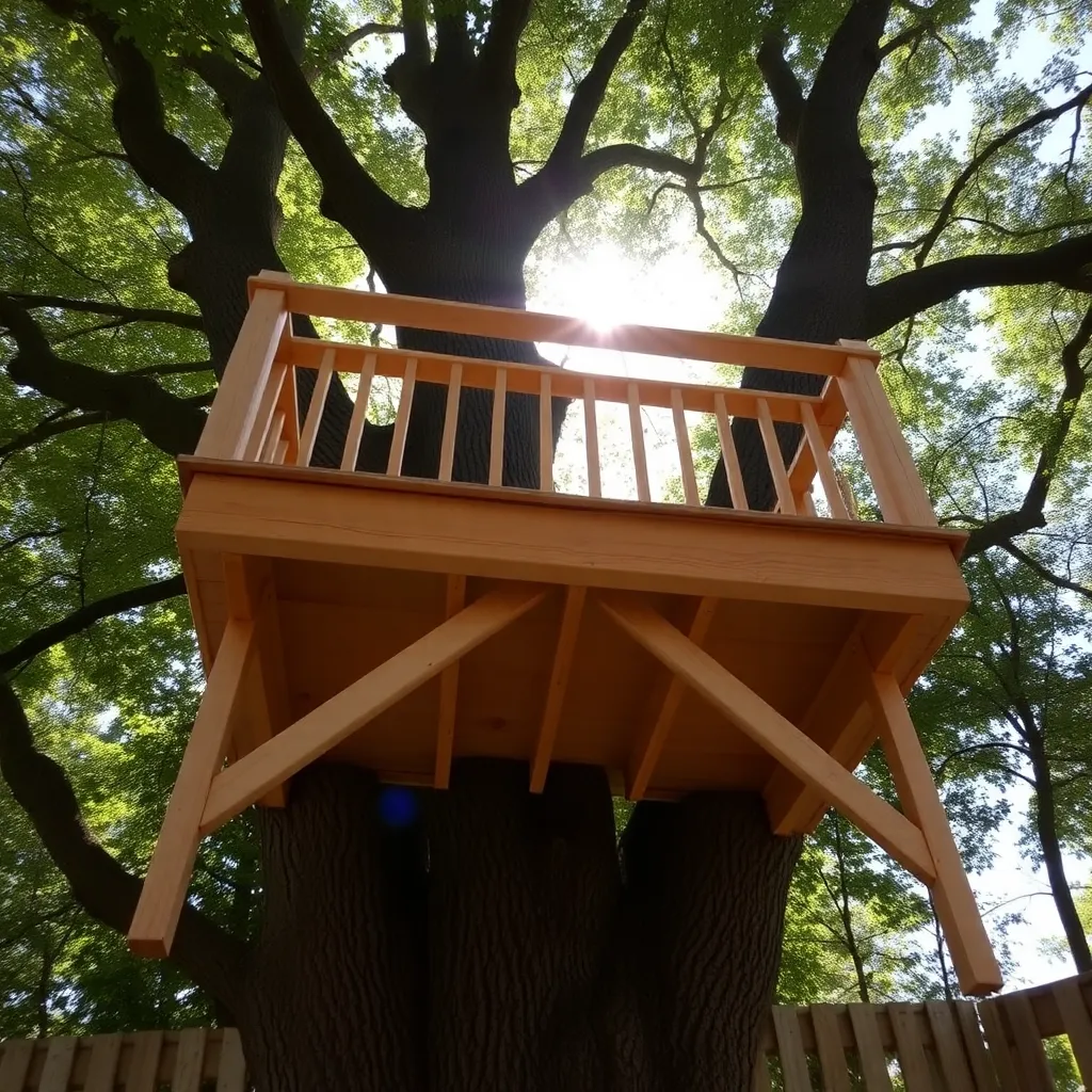 DIY treehouse platform with knee braces and railing in backyard tree - Step 2: Install TABs and Ledger