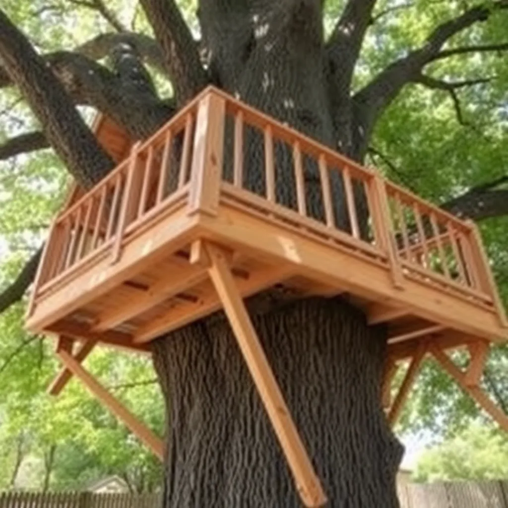 DIY treehouse platform with knee braces and railing in backyard tree - Step 6: Add Optional Accessories