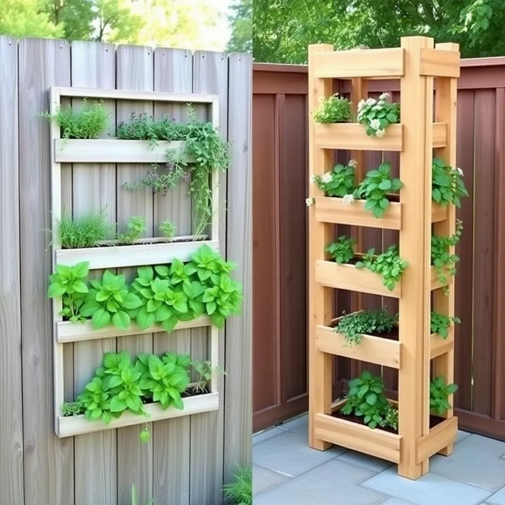 Wall-mounted pocket frame and freestanding tower vertical planter designs