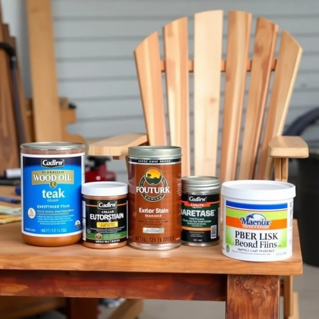 Selection of outdoor wood finish products for furniture protection