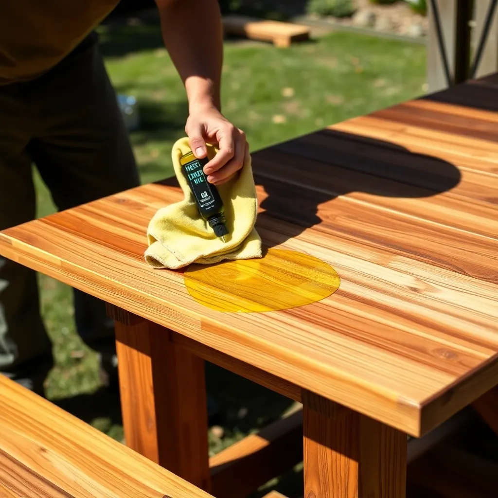 Applying penetrating oil finish to outdoor wood furniture with a cloth