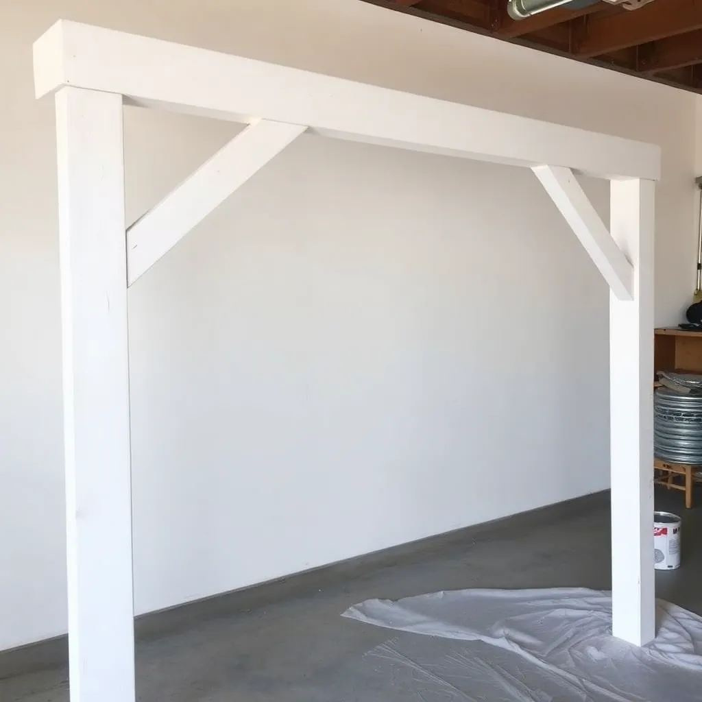 Spray painting a DIY wooden wedding arch white for a smooth ceremony-ready finish