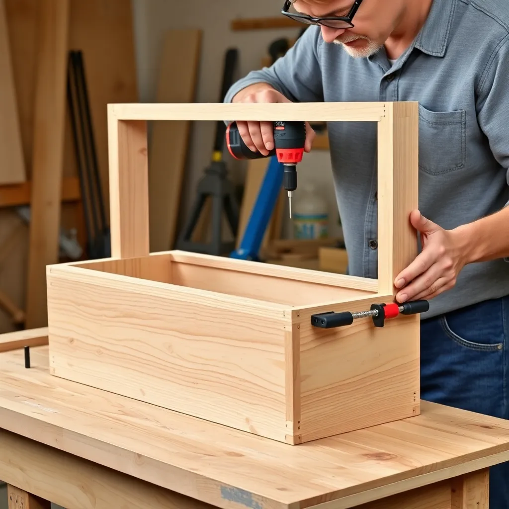 Assembling cedar window box side panels with screws and clamps