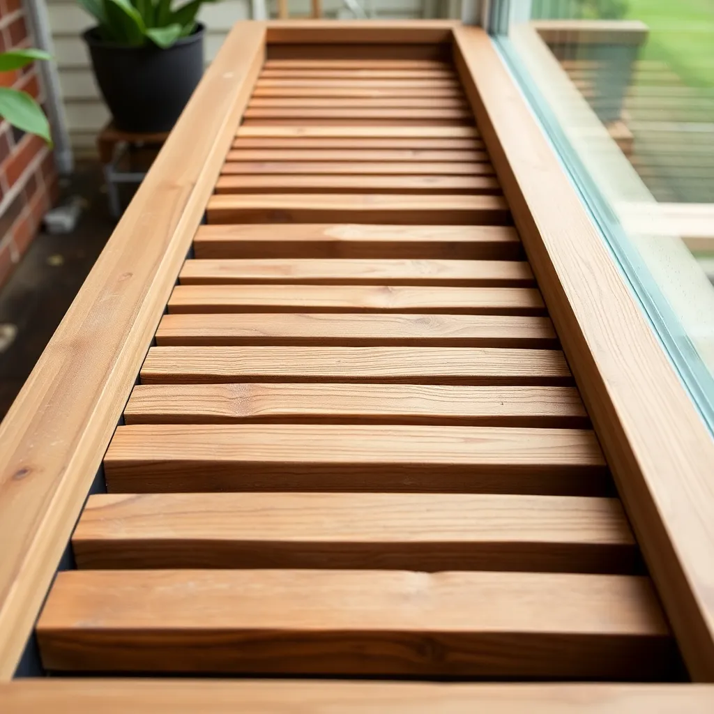 Installing cedar bottom slats with drainage gaps in a window box planter