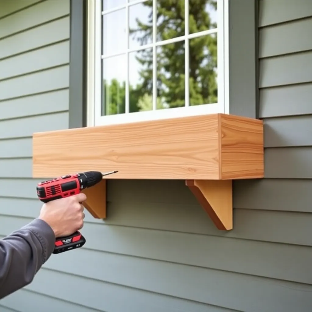 Mounting a DIY cedar window box onto exterior wall brackets