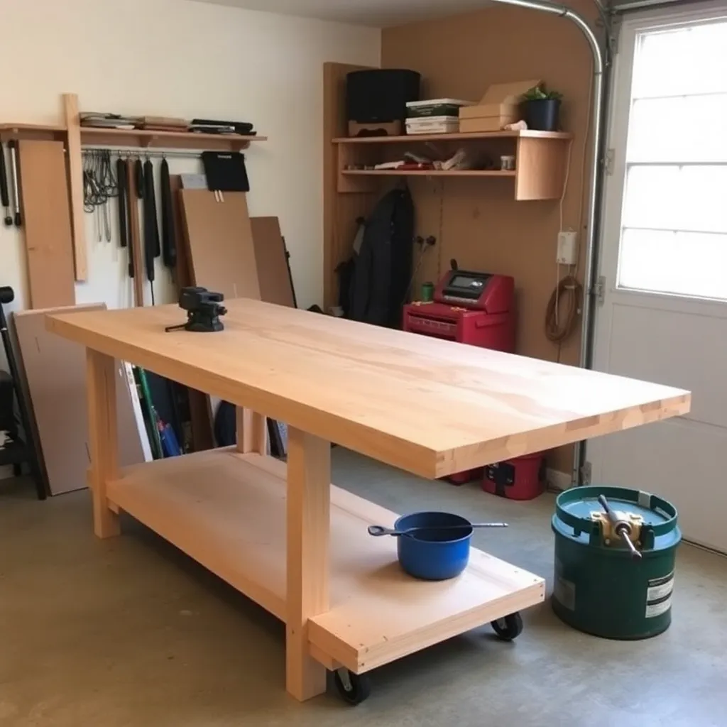 DIY 8-foot garage workbench with face vise and lower shelf - Step 5: Attach the Top and Add a Vise